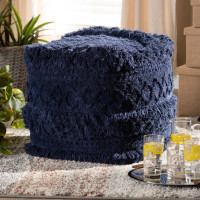 Baxton Studio Curlew-Navy-Pouf Curlew Moroccan Inspired Navy Handwoven Cotton Pouf Ottoman